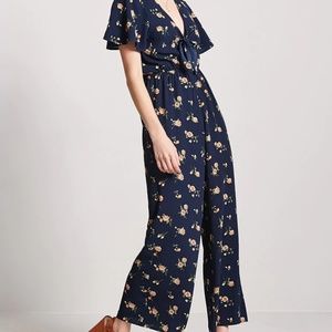 Floral V Neck Jumpsuit - Navy - Forever 21